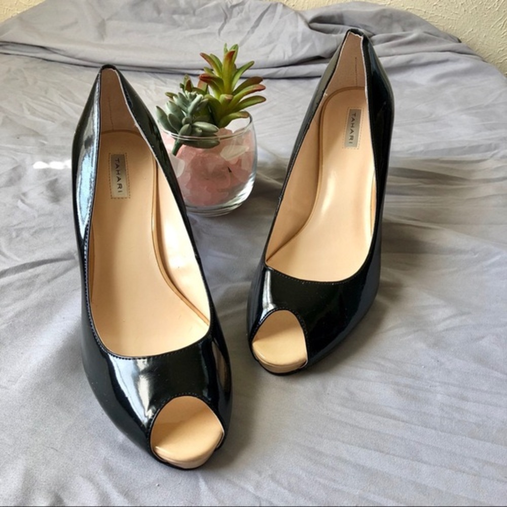 Black Patent peep toe heels